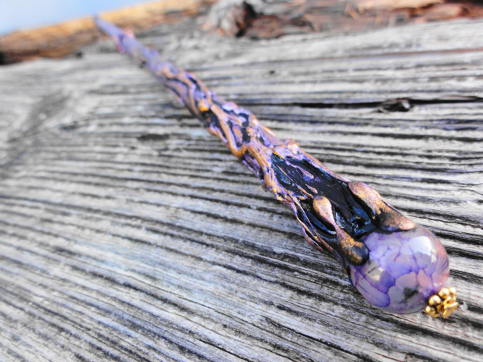 Magic Wand Purple and Gold Cosplay Magic Wand Purple Agate | Etsy