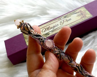 Prinzessin Crown Zauberstab Stift mit Rosenquarz Kruste, für Zauber und Fee, handgemacht