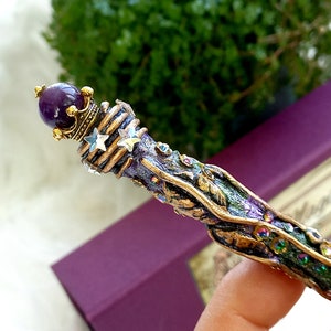 Magic Pen with Stars,  Amethyst Sphere Crown, Witchy Pen, Spell Tools