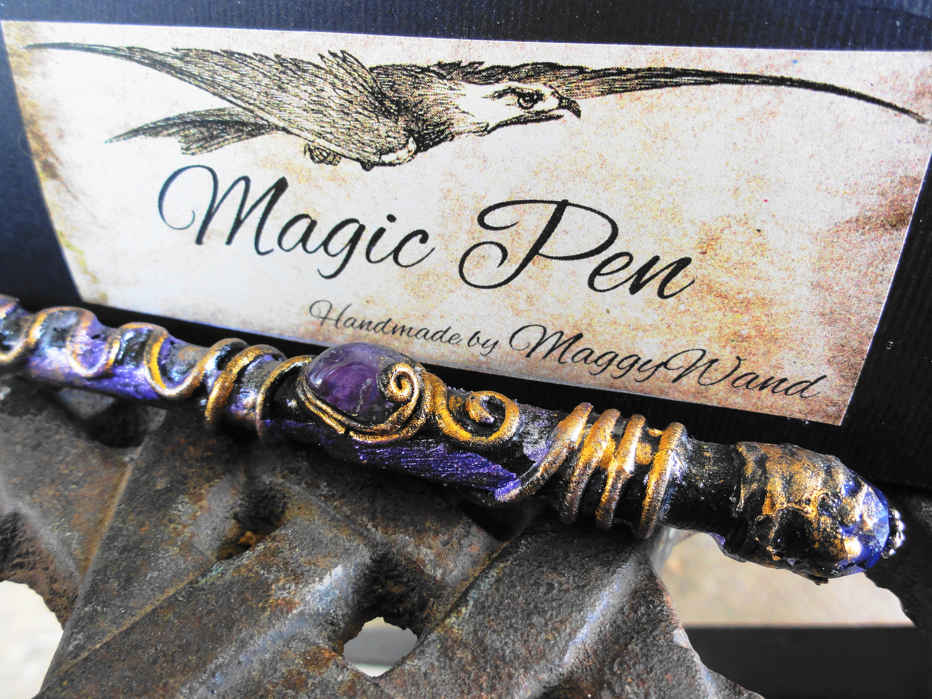 Tijd Bot Wizard Fairy Pen Wizard Pen Magic Wand Pen Amethyst Crystal Pen Clay | Etsy