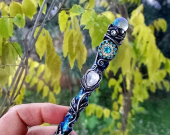 Crystal Polymer Clay Pen with Clear Quartz and Rhinestones for Spells