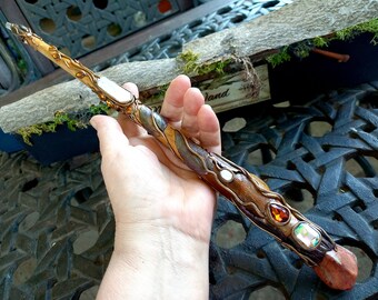 Wooden Magic Wand With Crystals Spiritual Energy One Of A Kind For True Wizard Only