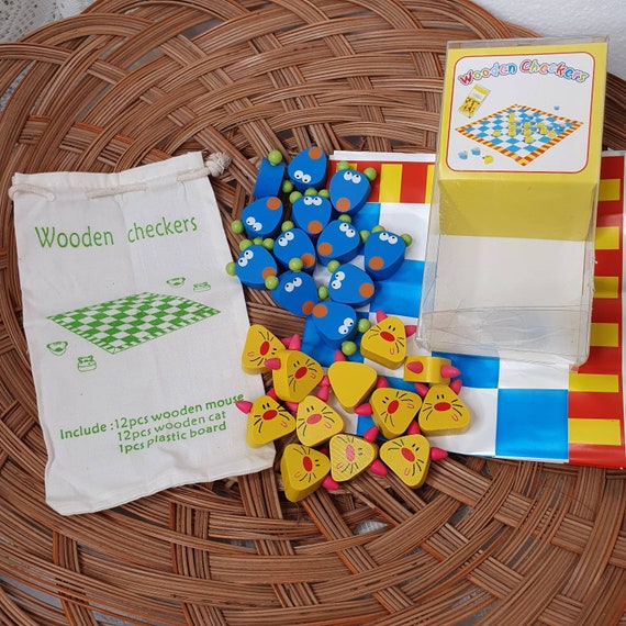 Wooden Cat Mouse Checkers Game Etsy