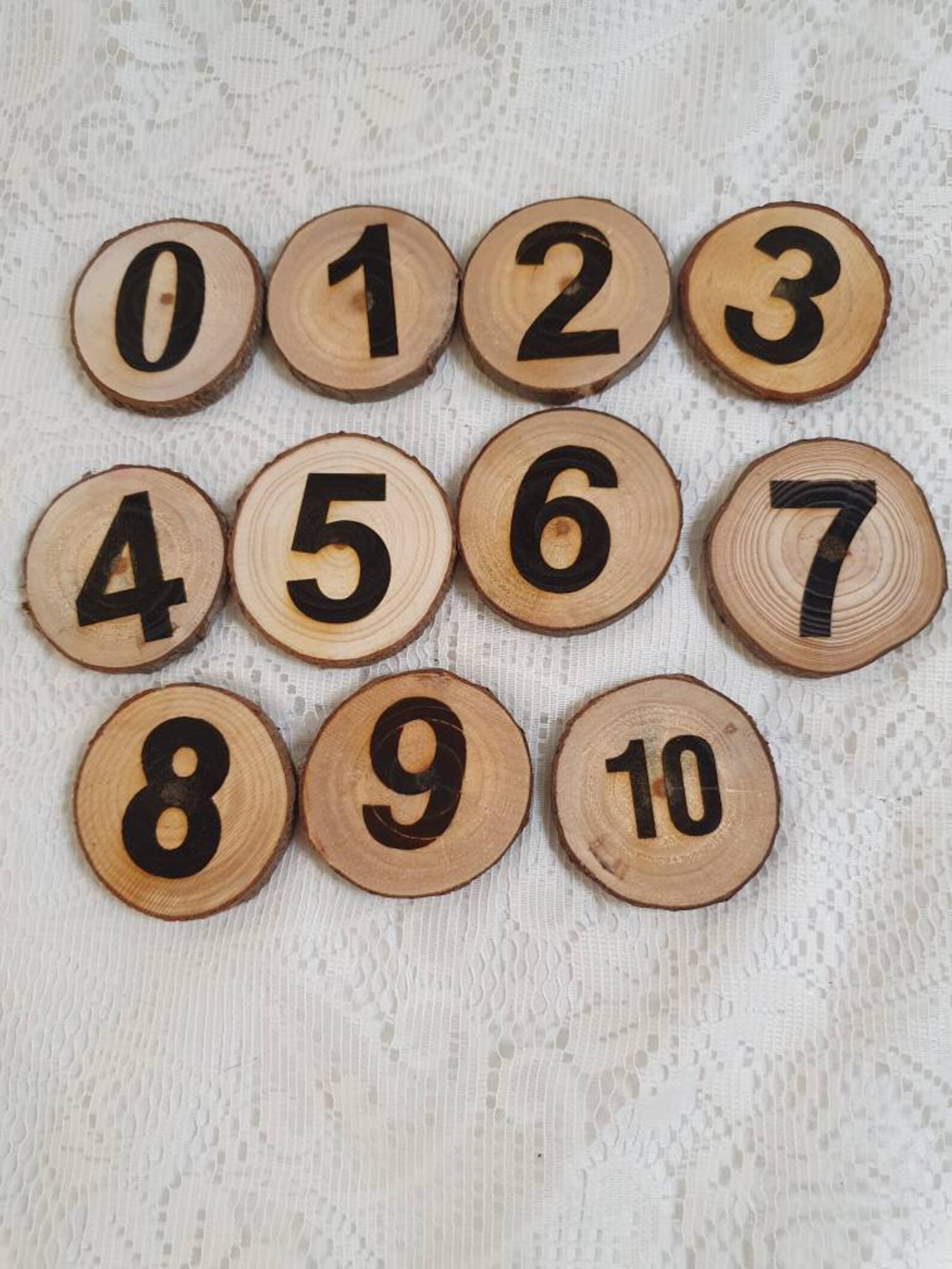 Number disc set. Natural branch slices. 0 10 Etsy