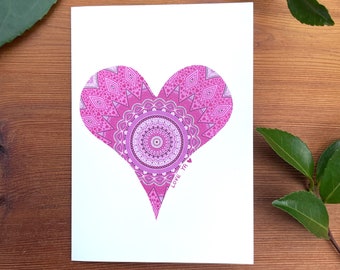 Love Ya Card Valentine Mandala roze I love you hartkaart