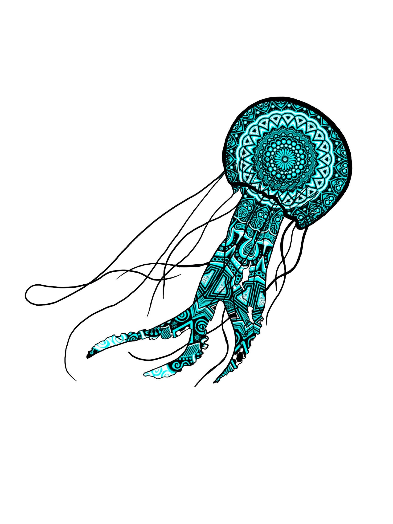 Jellyfish Art Mandala Jellyfish Card Ocean Animal Art | Etsy