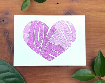 Pink I LOVE YOU Heart Card Mandala Valentine