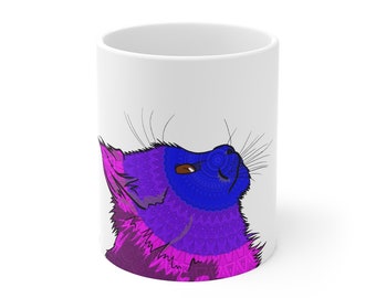 Bisexuell Pride-flagga-mugg [Mandala-katt med Bisexuell flagga på en vit keramikmugg med handtag]