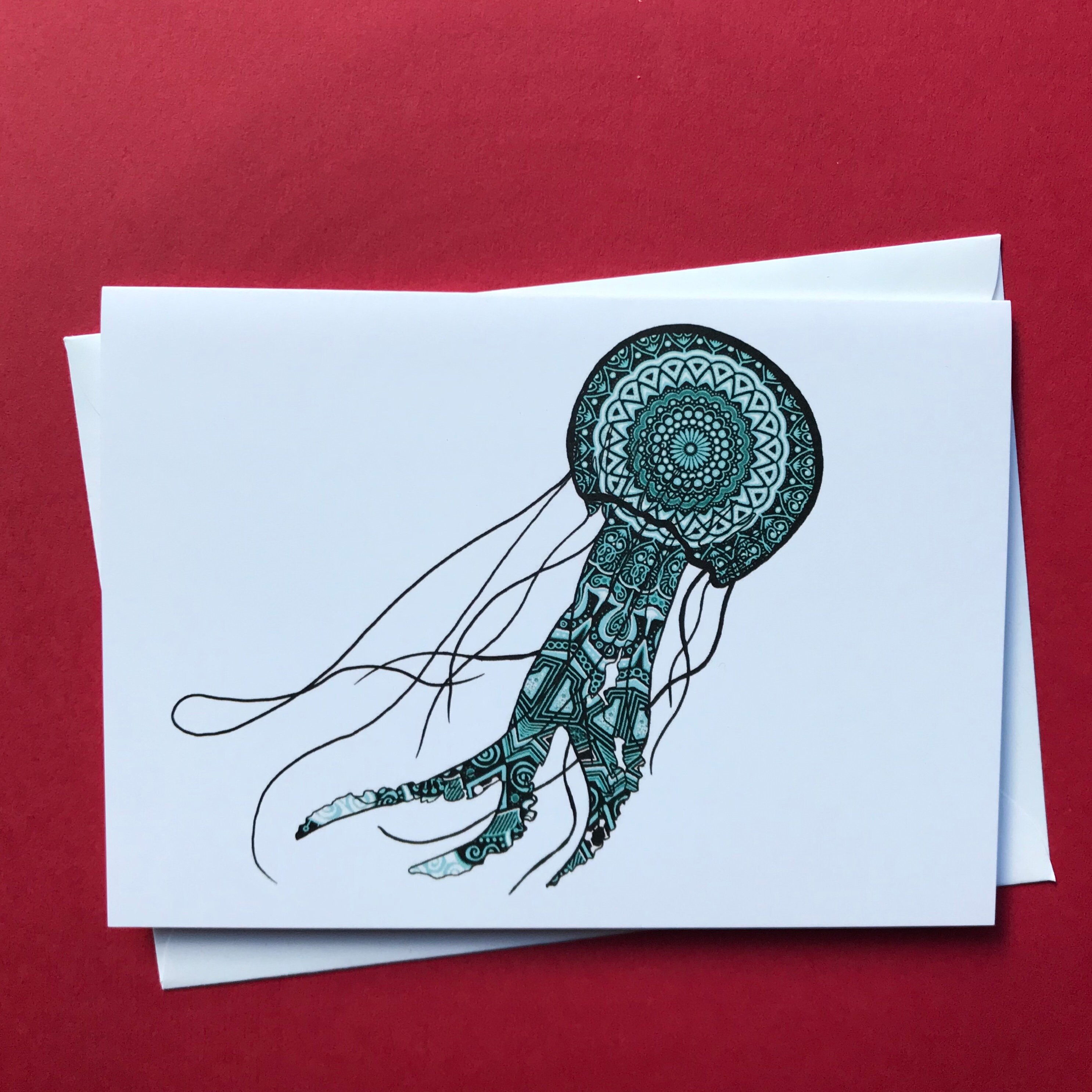 Jellyfish Art Mandala Jellyfish Card Ocean Animal Art | Etsy