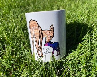 Bisexuell mugg [Mandala med hjort och bisexuell prideflagga på en vit keramikmugg med handtag]