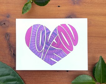 Purple I LOVE YOU Heart Card Mandala Valentine