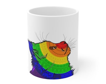 Gay Cat Pride-mugg [Mandalakatt med Pride-flagga på en vit keramikmugg med handtag]