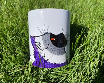 Asexual Pride-flaggmugg [Mandala-katt med Ess-flagga på en vit keramikmugg med handtag]
