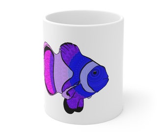 Bi Pride Flag-mugg [Mandalafisk med bisexuell flagga på en vit keramikmugg med handtag]
