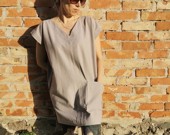 Comfortable loose tunic dress Linen tunic for women Plus size tunic Linen dress Tunic with pocket Grey tunic READY TO SHIP