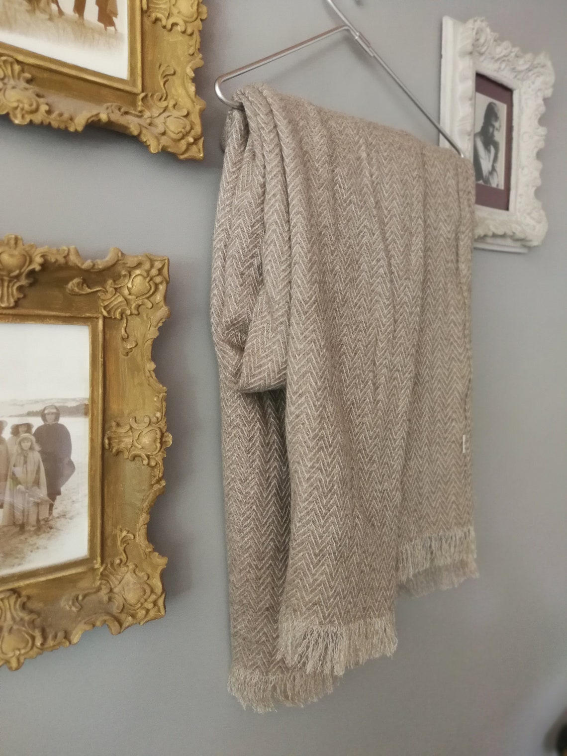 Linen Wool Throw Blanket Linen Bedspread Herringbone Weaving Etsy