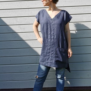 Oversized linen tunic Top elegant Linen tunic with front pockets Plus size tunic Long-Back tunic image 2