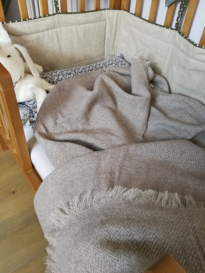 Linen Wool Throw Blanket Linen Bedspread Herringbone Weaving Etsy