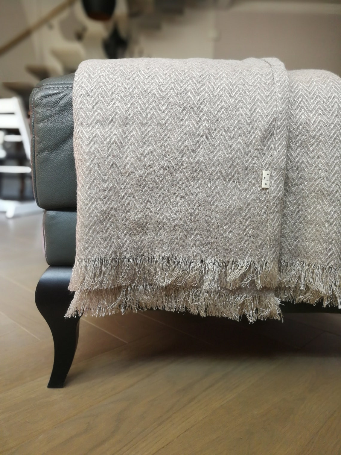 Linen Wool Throw Blanket Linen Bedspread Herringbone Weaving Etsy