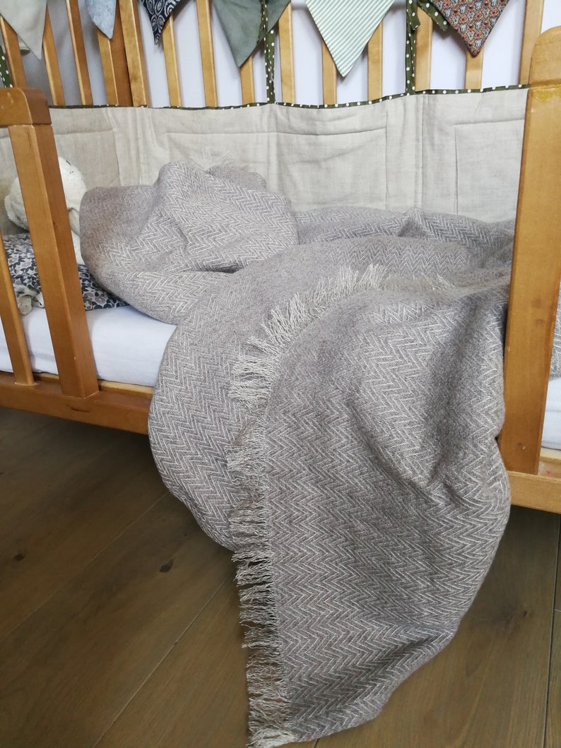 Linen Wool Throw Blanket Linen Bedspread Herringbone Weaving Etsy