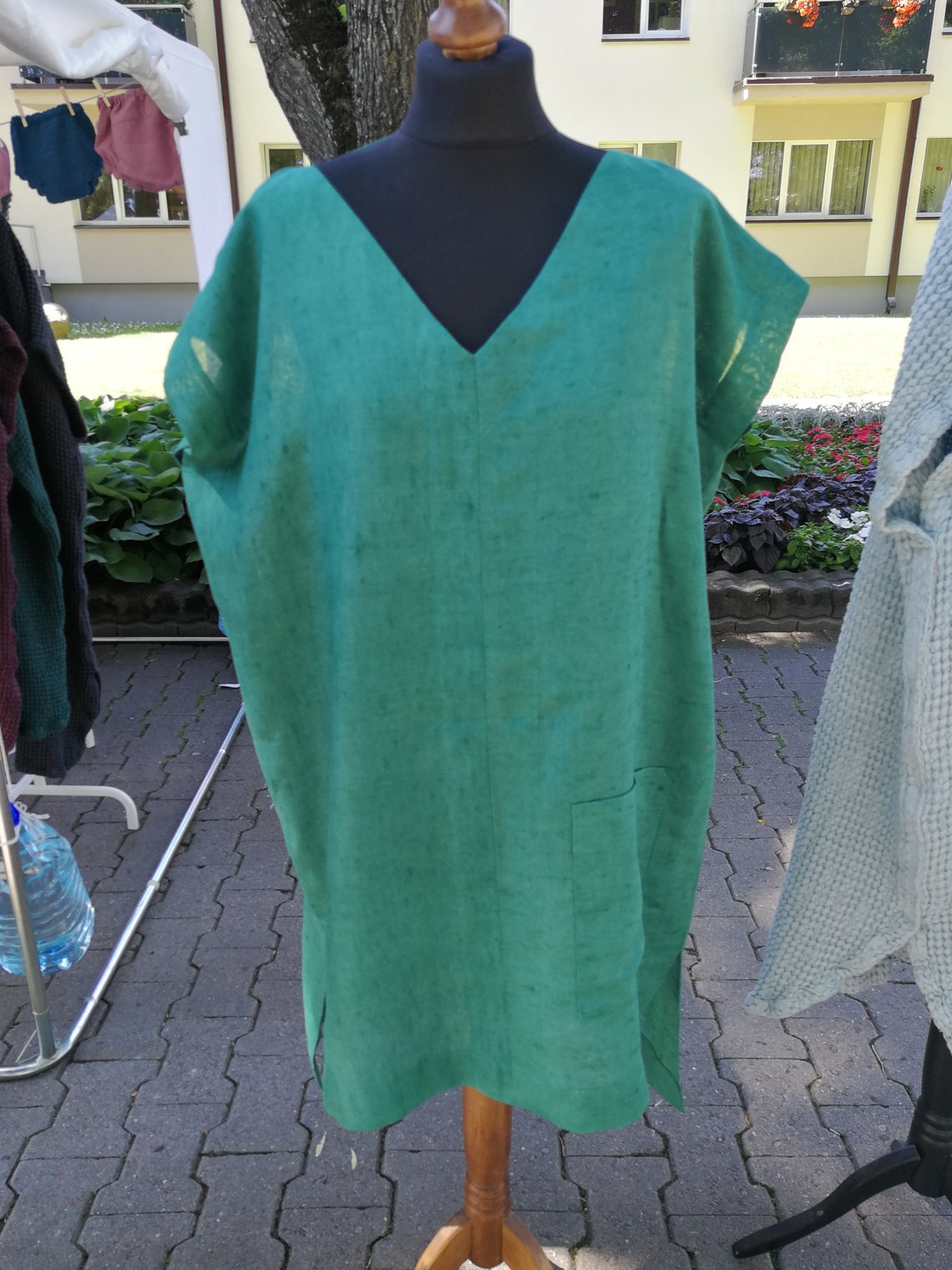 Green Linen Top Linen Blouse Linen Tee Vneck Linen Tshirt Etsy