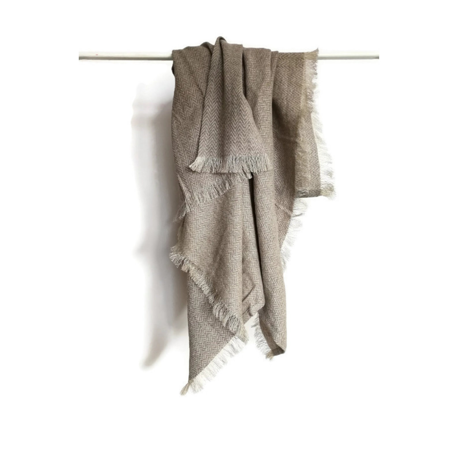 Linen Wool Throw Blanket Linen Bedspread Herringbone Weaving Etsy