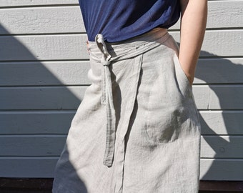 Wrap linen skirt Linen skirt Midi linen skirt Wrap skirt Linen skirt with pockets Beach Skirt