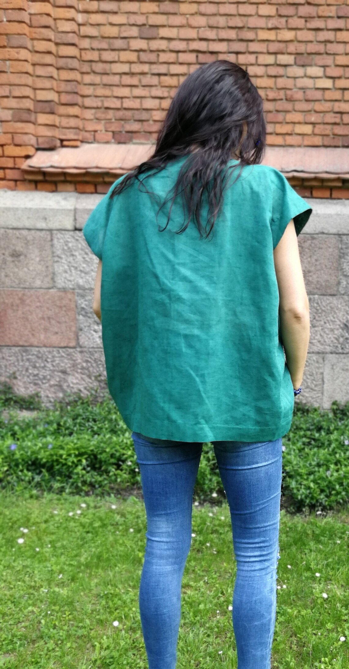 Green Linen Top Linen Blouse Linen Tee Vneck Linen Tshirt Etsy