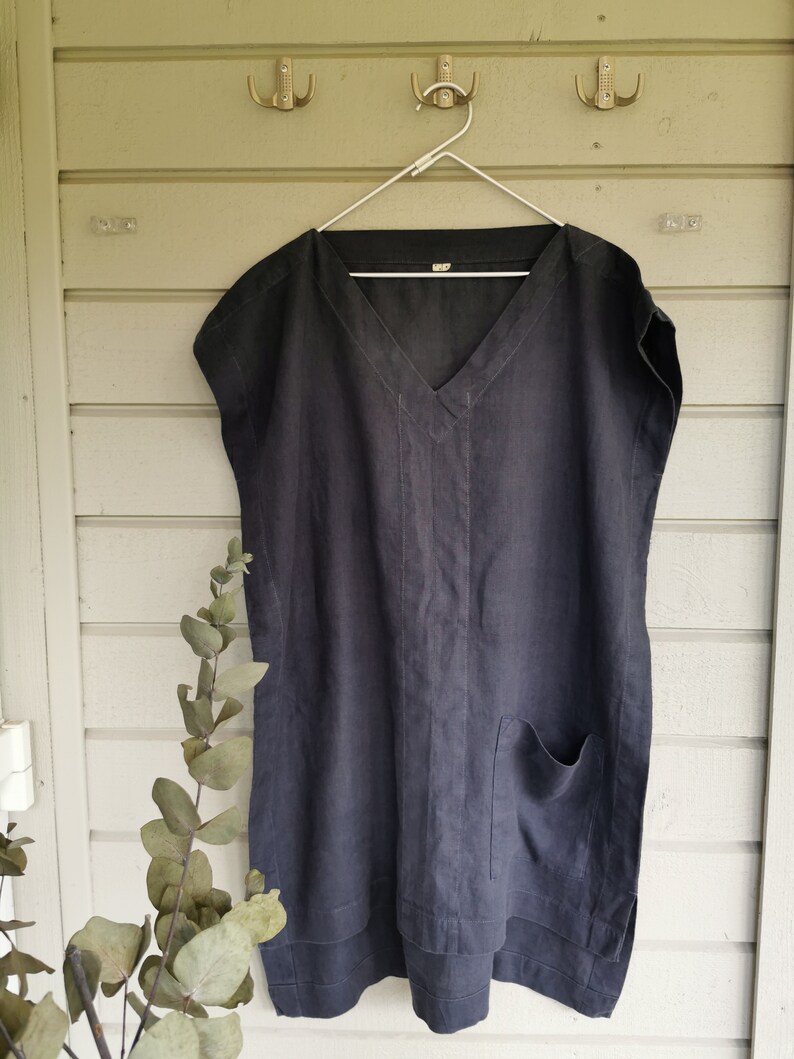 Oversized linen tunic Top elegant Linen tunic with front pockets Plus size tunic Long-Back tunic image 6