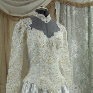 Vintage White Satin Wedding Gown, 1980-90&#39;s, Size 10-12,