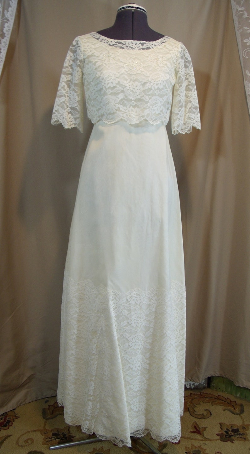 1960s Vintage Ivory Wedding Gown Detachable Train Handmade