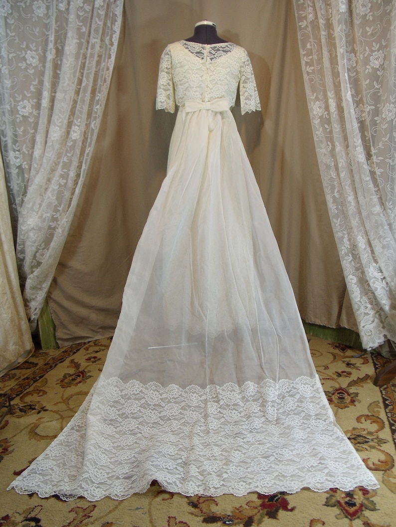 1960s Vintage Ivory Wedding Gown Detachable Train Handmade