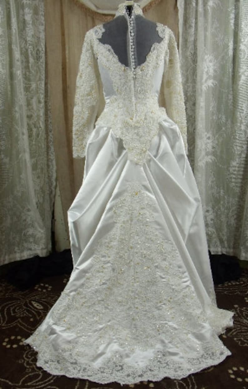 Vintage White Satin Wedding Gown 1980-90's Size 10-12 | Etsy