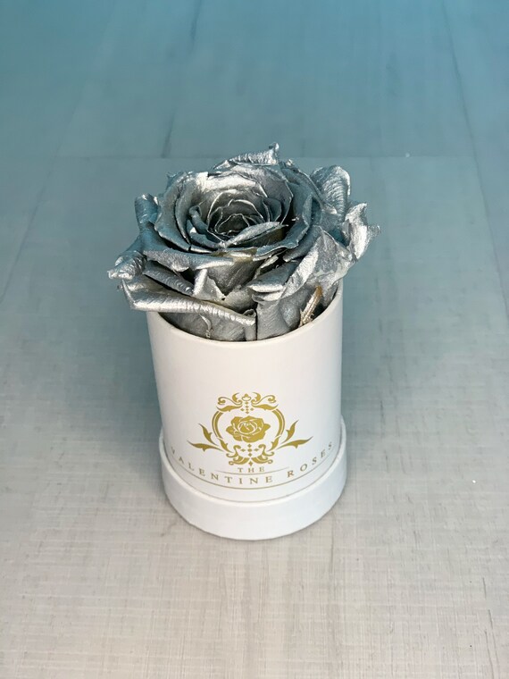 Christmas Forever Rose Gift Box Silver Rose In A White Box Etsy