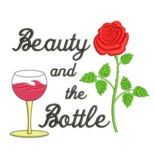 Embroidery design files. Wine Glass: Beauty and the Bottle