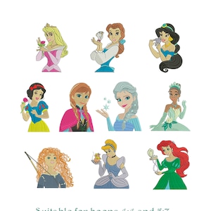 Movie Inspired. Machine Embroidery Design File.  Princess, 10 princesses