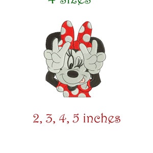 Minnie Mouse Inspired. Machine Embroidery Design. Minnie Mouse celebrate their victory, victory sign