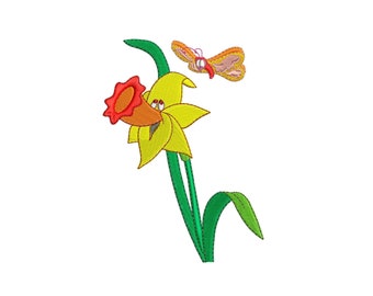 Daffodil, Narcissus. Alice in Wonderland inspired. Machine embroidery design file. Different sizes.