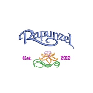 Abstract Princess Rapunzel Logo. Tangled inspired. Princess Rapunzel inspired. Established 2010. Machine embroidery design file.