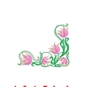 Frame, corner, flowers, embroidery on a napkin, Tulips, embroidery design files