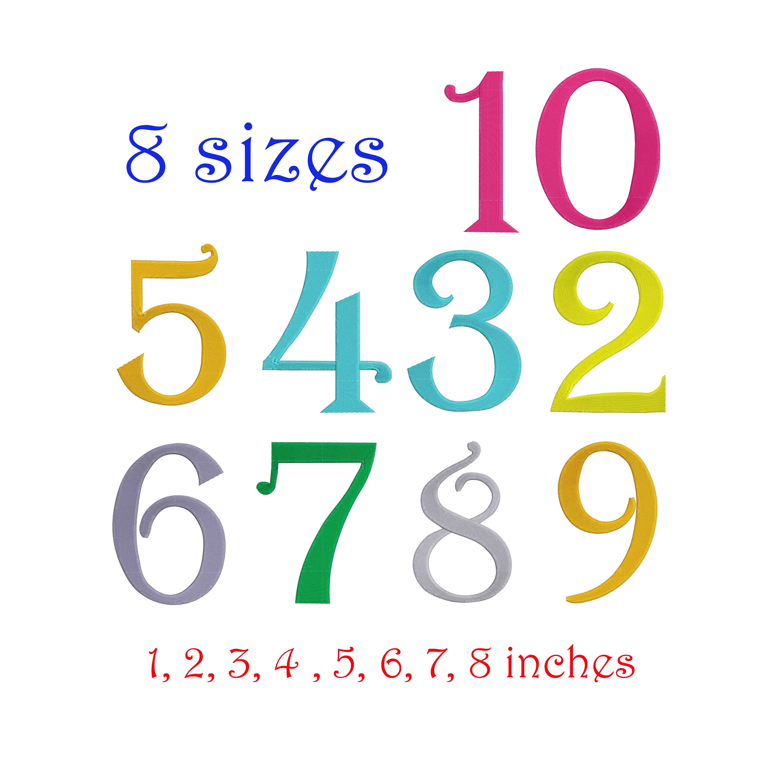10 birthday numbers.  Set numbers, figures machine embroidery design. 10 numbers embroidery design