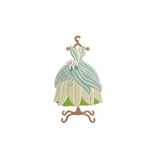 Machine embroidery design files. Princess and the Frog inspired. Tiana Dress.