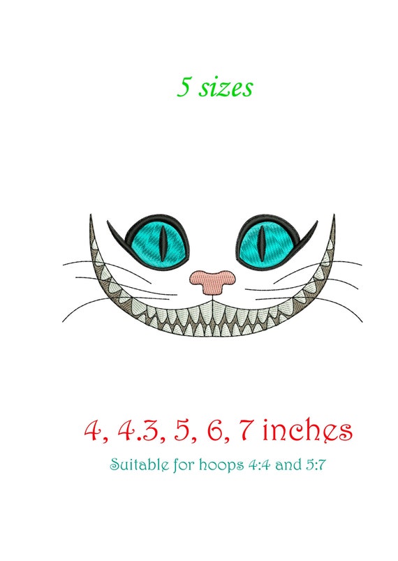 Embroidery Design Files. Cheshire Cat Smile. Alice in