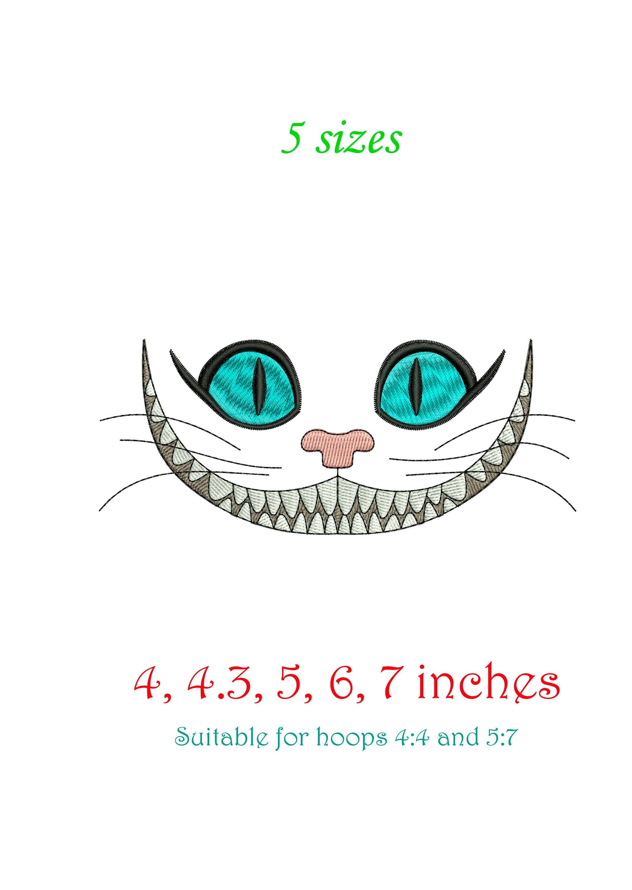 smile*cat Embroidery Design Files. Cheshire Cat Smile. Alice in
