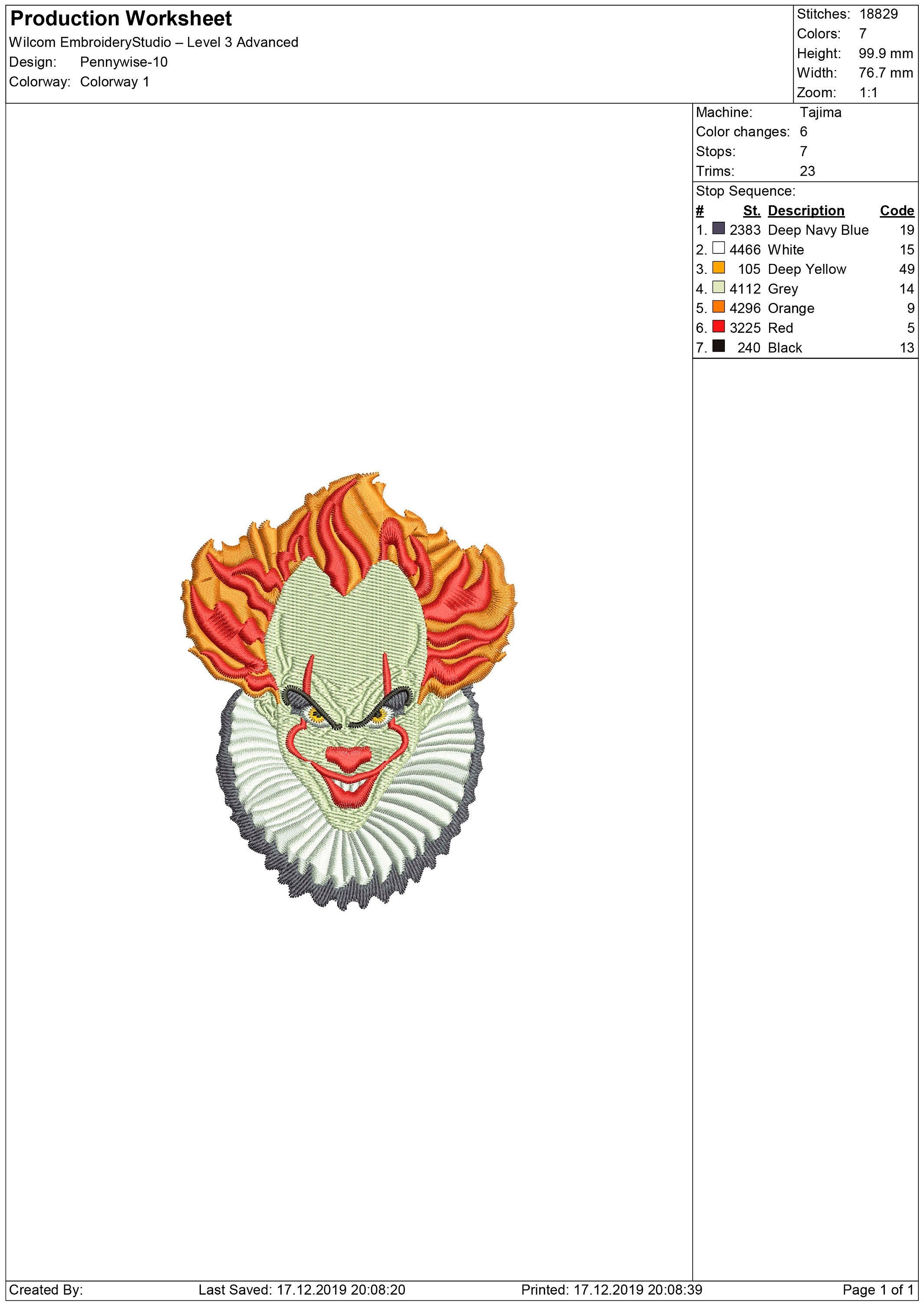 Clown. Movie Inspired Machine Embroidery Design. - Etsy