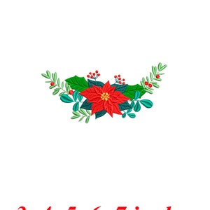 クリスマス ポインセチア、クリスマス リースの機械刺繍デザイン、5 サイズ、即時ダウンロード