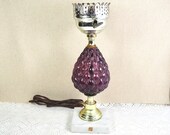 Vintage Fenton Lamp Amethyst Glass Diamond Quilted Boudoir Italian Marble Base Hurricane Lamp, As Is Project Lamp, Light Restoration Parts