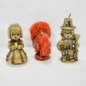 Gurley Thanksgiving Candles Vintage Pilgrim Boy and Girl Turkey Holiday Decor Collectible Candles