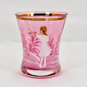 Mary Gregory Cranberry Glass Toothpick Holder: Victorian Bohemian Decor