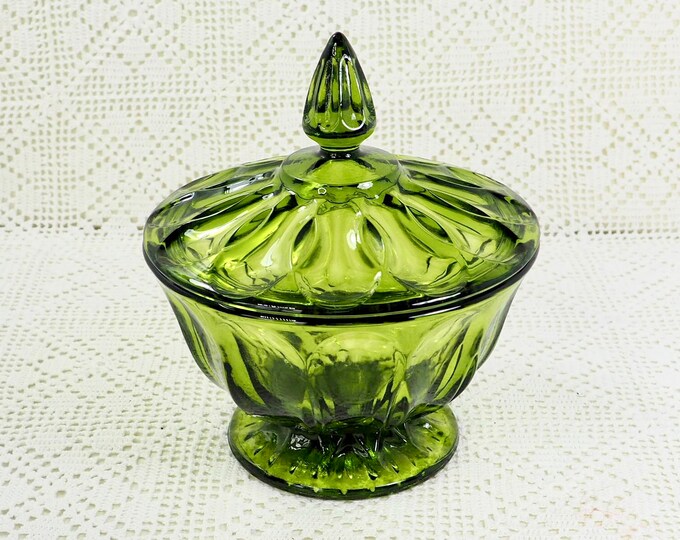 Anchor Hocking Fairfield Pattern Avocado Green Candy Dish With Etsy